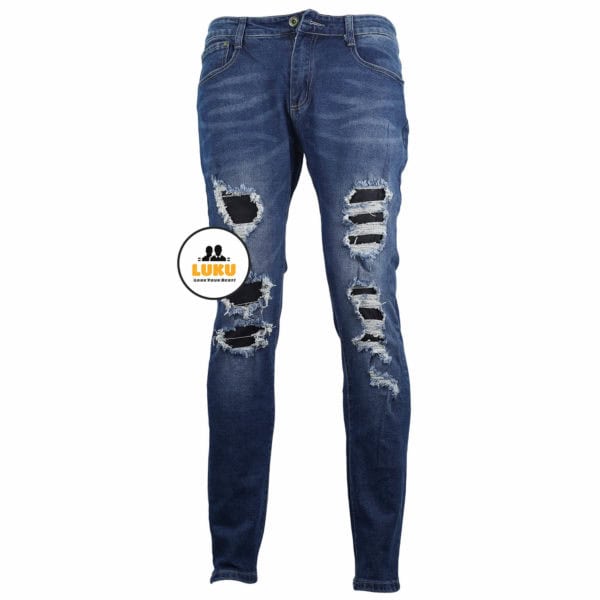 Skinny fit men ragged jeans ripped